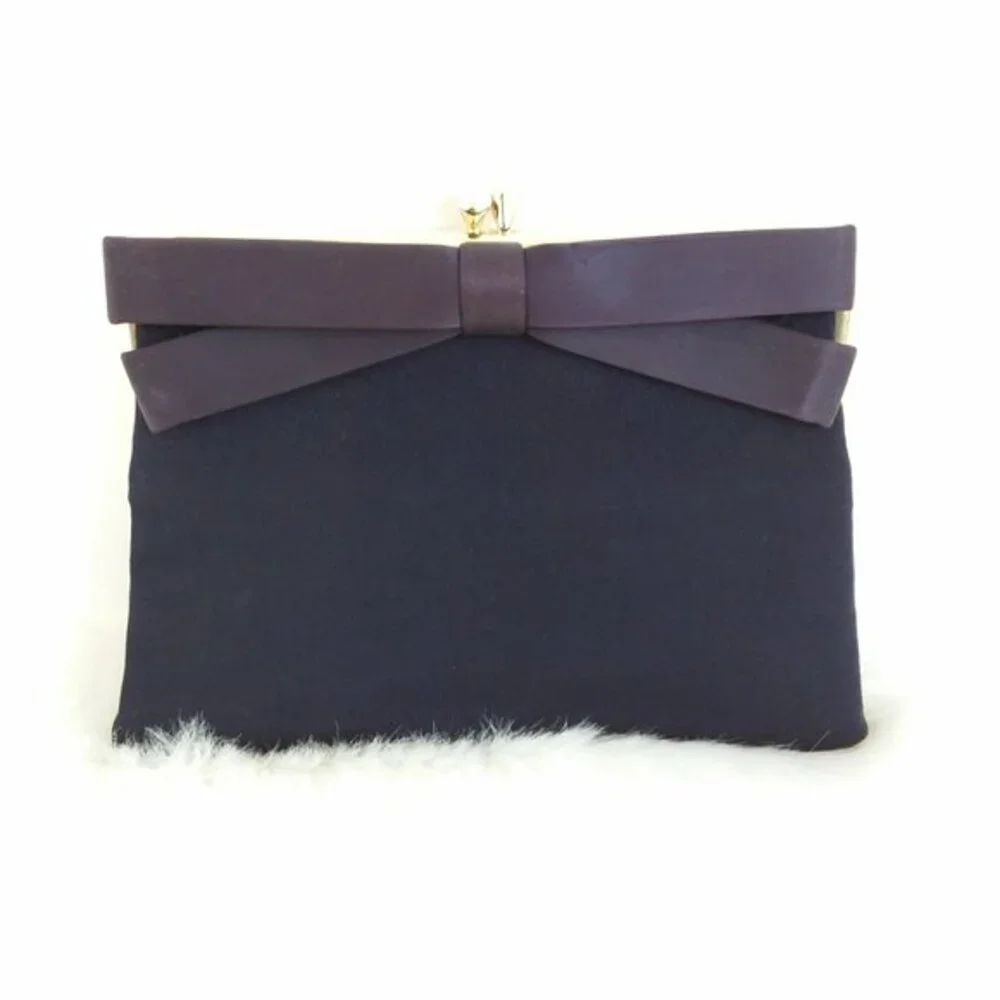 Blue Vintage Kiss-lock Clutch Gold-tone Hardware